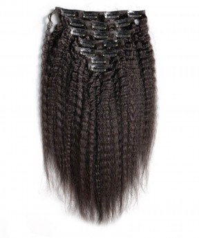 Kinky Straight Clip In Human Hair Extensions 7pcs/set 120g