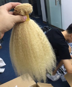 613 Blonde Color Kinky Straight Brazilian Virgin Hair Bundle