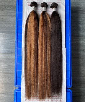 Mixed Color Light Yaki Straight Human Hair Bundles For Women Melt 4C Texture