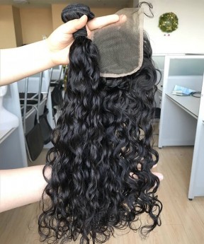 Water Wave Human Hair One Bundle With 5X5 Lace Closure