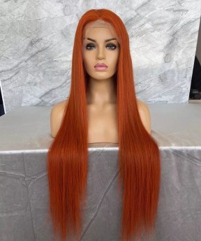 Orange Color Straight Lace Front Human Hair Wigs