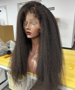 Kinky Straight 370 Lace Frontal Wig Pre Plucked With Baby Hair
