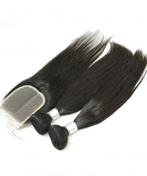 Brazilian Straight Human Hair Bundles With Lace Closure
