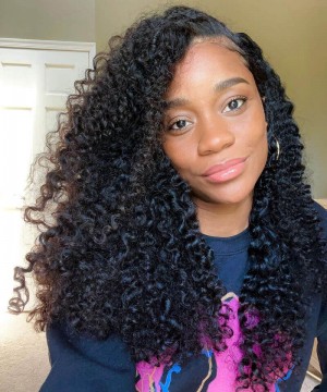 Human Hair Wigs 3B3C Kinky Curly 13x4 HD Lace Front Wig 250% Density 