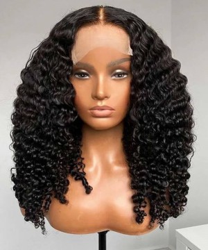 3B 3C Kinky Curly 4X4 Lace Closure Wigs With Baby Hair 