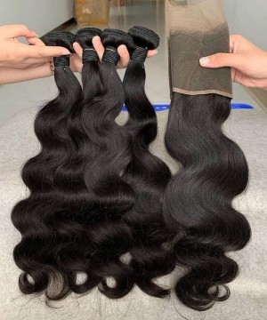 Body Wave Human Hair 4 Bundles With 13X4 Lace Frontal