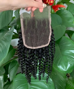 Afro Kinky Curly 7x7 Lace Closure Human Hair Pre Plucked