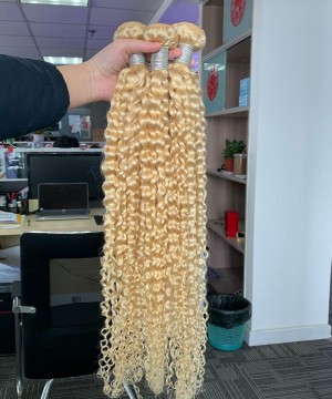 613 Blonde Color Brazilian Virgin Hair Bundles Kinky Curly 3Pics