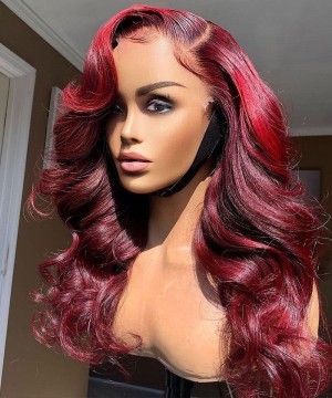 99J Color Body Wave Transparent Lace Frontal Wigs For Sale