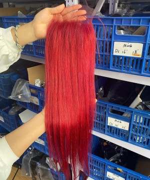 99J Red Color Straight 4x4 Lace Closure Human Hair