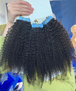 Afro Kinky Curly Tape Human Hair Extensions 8-30 Inches 