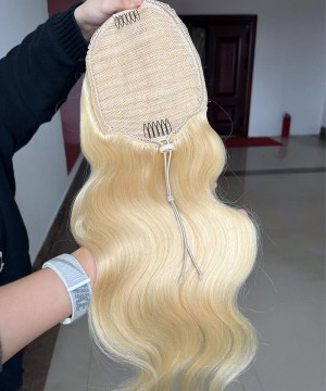 613 Blonde Color Body Wave Ponytail Human Hair Extensions