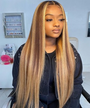 Highlight Colored Straight Lace Front Human Hair Wigs