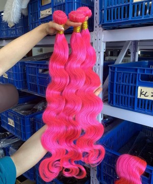Pink Color Body Wave Human Virgin Hair Bundles 3 Pcs 