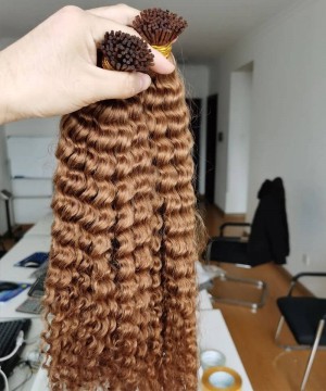 Brown Color Kinky Curly I Tip Hair Extensions 8-30 Inches