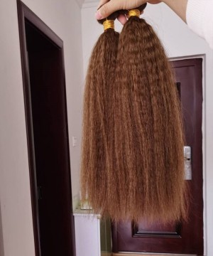Brown Color Kinky Straight Brazilian Virgin Hair Weave Bundles
