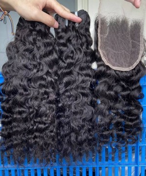 Burmese Curly Human Hair Bundles With Lace Closure