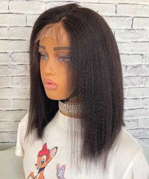 6X6 HD Lace Closure Light Yaki Human Hair Wig 10-30 Inch Pre Plucked