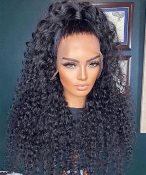 300% Deep Curly Pre Plucked 13X4 Lace Front Hair Wigs