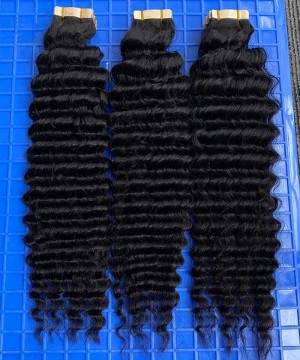 Deep Curly Tape Human Hair Extensions 8-30 Inches For Sale Good Quality 