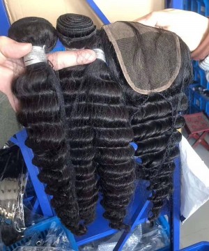 Deep Wave Human Hair Bundles With 5X5 Lace Closure 