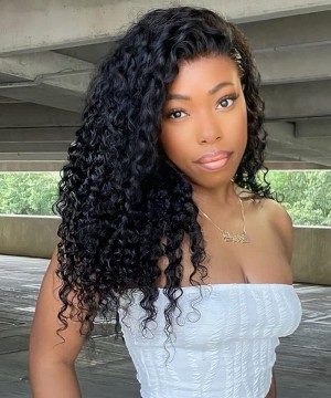 Deep Curly HD Lace Closure Human Hair Wigs Glueless 130% Density