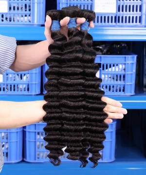 Deep Wave Chinese Virgin Hair Weave Bundles 3 Pics 