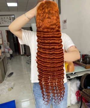 Orange Color Deep Wave Human Hair Wigs Pre Plucked 