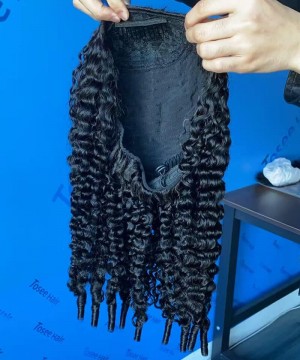 Burmese Curly Half Wig Human Hair With Breathable Cap 150% Density None Lace