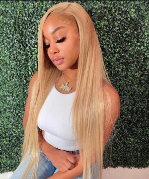 27# Colored Full Lace Human Hair Wigs Straight
