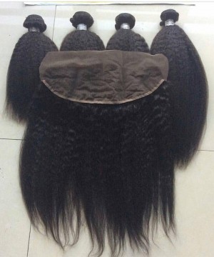 Kinky Straight Human Hair 4 Bundles With 13X4 Lace Frontal 