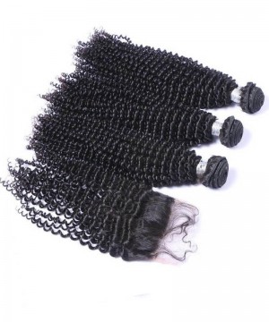 Kinky Curly Human Hair Bundles With 5X5 Lace Closure 