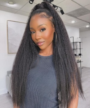 250% Density 6X6 HD Lace Closure Wigs Kinky Straight Wig 10-30 Inches 