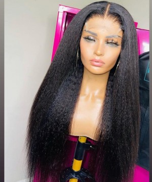 6x6 HD Lace Closure Kinky Straight Wigs No Shedding 130% Density Human Hair