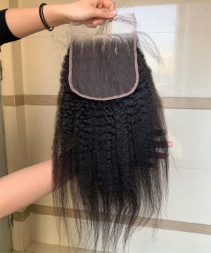 Kinky Straight 7x7 Lace Closure Human Hair Pre Plucked