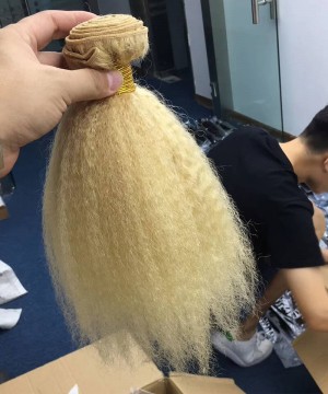 613 Blonde Color Kinky Straight Brazilian Virgin Hair Bundle 