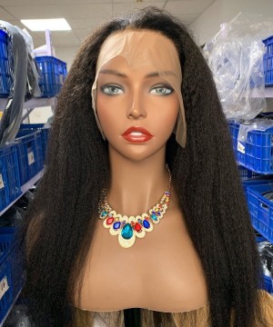 200% Density 13x4 Transparent Lace Frontal Kinky Straight Wigs For Black Women