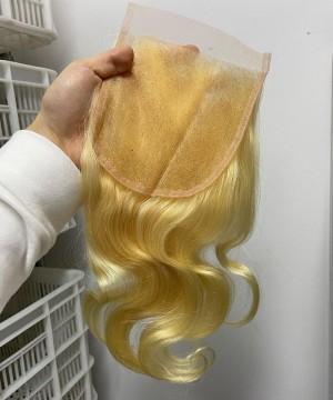 613 Blonde Color 6x6 Lace Closure Human Hair  Pre Plucked 