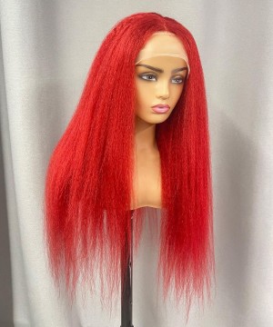 99J Color Kinky Straight 13X4 Lace Front Wigs 150% Density 