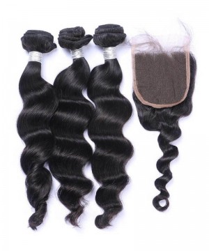 Loose Wave Human Hair Bundles With 5X5 Lace Closure