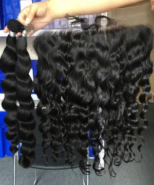 Two Loose Wave Human Hair Bundles With Lace Frontal 