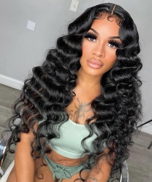 Loose Wave Lace Closure Wig Human Hair 200% Density 6X6 HD Lace Closure Wig