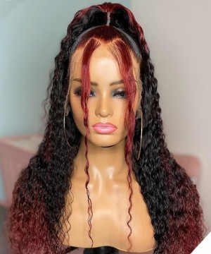 Ombre Tone Colored Loose Wave Transparent 13X4 Lace Wigs