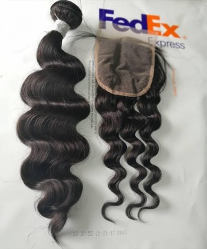 Loose Wave Human Hair Bundles With Lace Closures