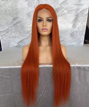 Orange Color Straight Lace Front Human Hair Wigs 