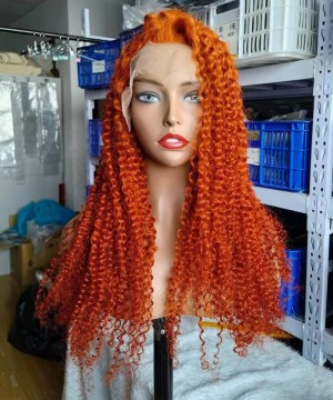 Orange Color Kinky Curly 13X4 Lace Wig 150% Density