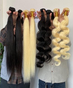613 Blonde Color Straight Indian Human Hair Weave Bundles