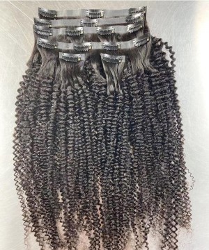 Kinky Curly Pu Clip In Human Hair Extensions For Women Sales 