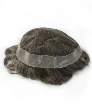 Brown And White Pu Toupee For Men 8X10 Mono Human Hair