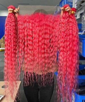99J Red Deep Curly Human Hair Bundles With Frontal Closure 